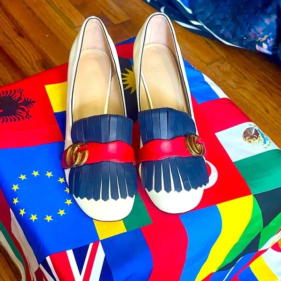 Gucci | Shoes | Gucci Blue And Red Loafers With Fringe  display picture 3